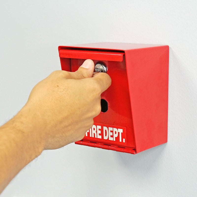 Fairly Odd Treasures Fire Department Lock Box â€“ Red Wall-Mounted Steel Emergency Key Box with 2 Keys, Fire Safe Access Box for Home, Office & First Responders, 4.5" x 4.55" x 5.65" - Image 5